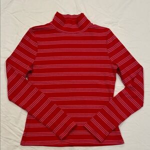Maeve Anthropologie Red Striped Mock Turtleneck Long-Sleeve M